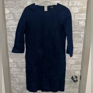 A.P.C. Blue Denim Elbow Sleeve Midi Dress sz 38 #M2